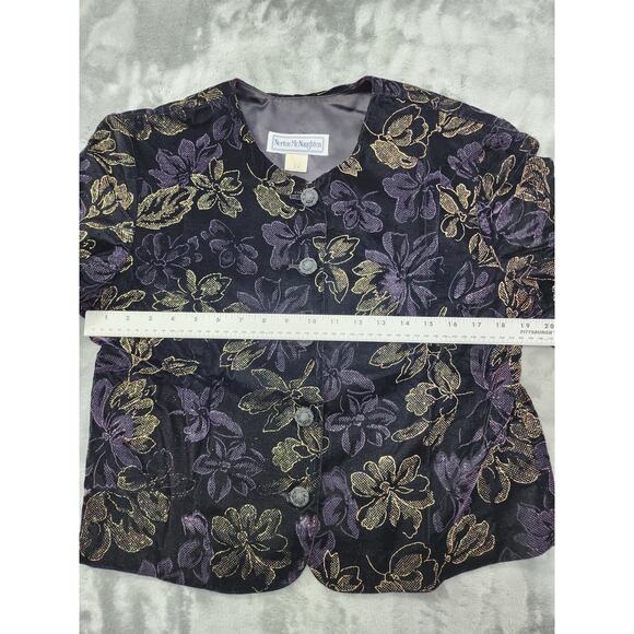 Vintage Norton McNaughton Velvet Collarless Jacket Size 12 Black Gold Glitter - Picture 4 of 6